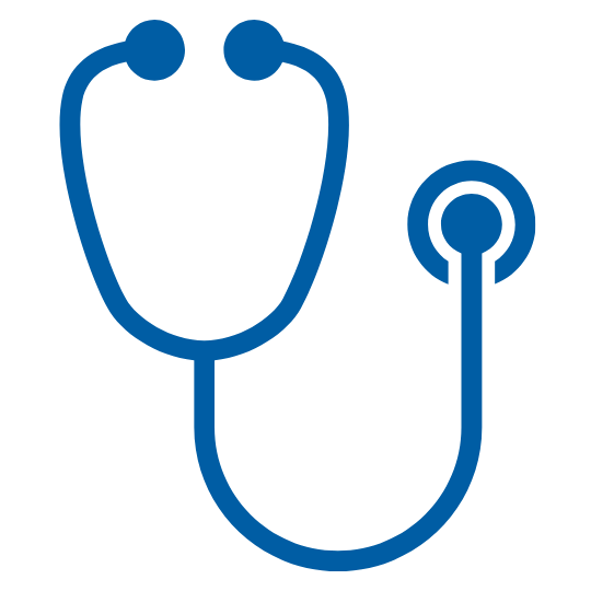Stethoscope | MedLink Blue stethoscope icon with earpieces and chest piece, outline style.